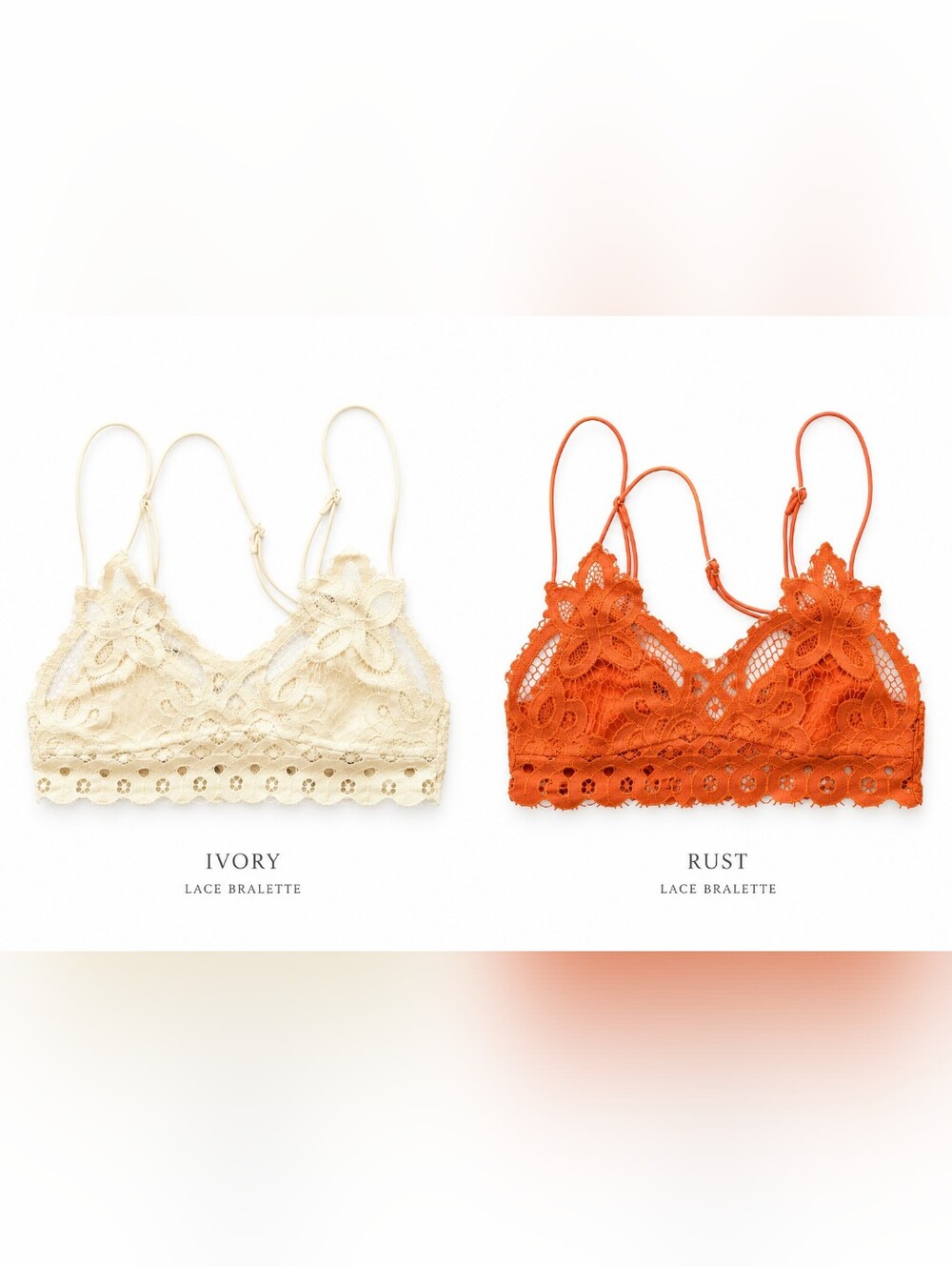 Ivory Lace Bralette And Rust Lace Bralette